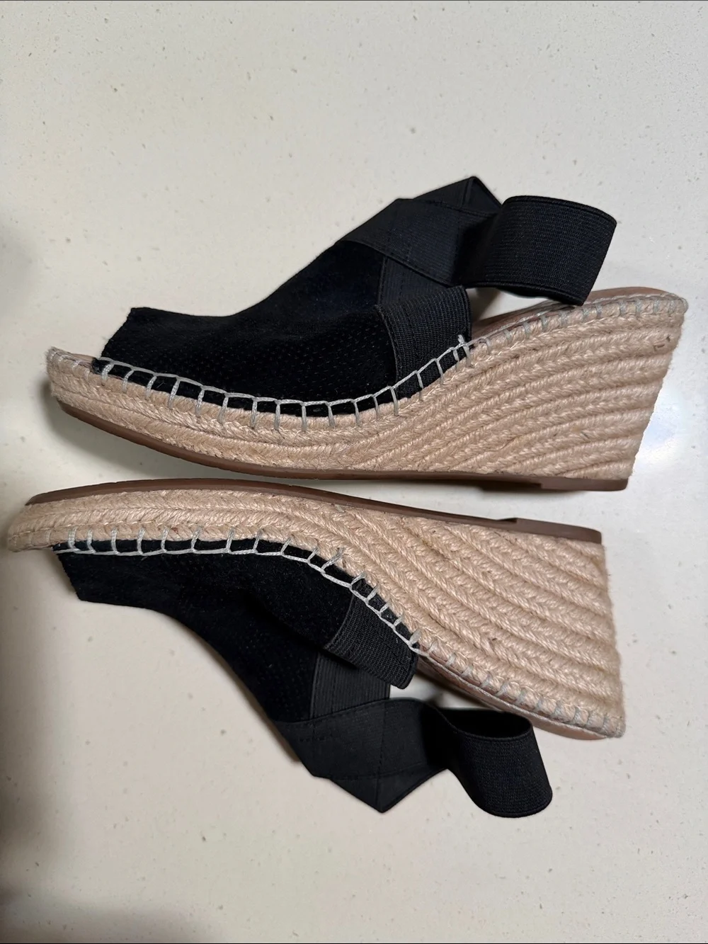 Gentle Souls Colleen Black Espadrille Wedge Sandal with Ankle Strap Size 7.5
